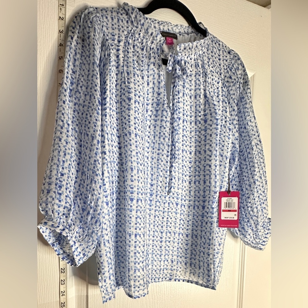 Vince Camuto Blue and White Blouse, XS - Picture 3 of 6